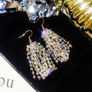 Long Tassel Drop Crystals Earrings